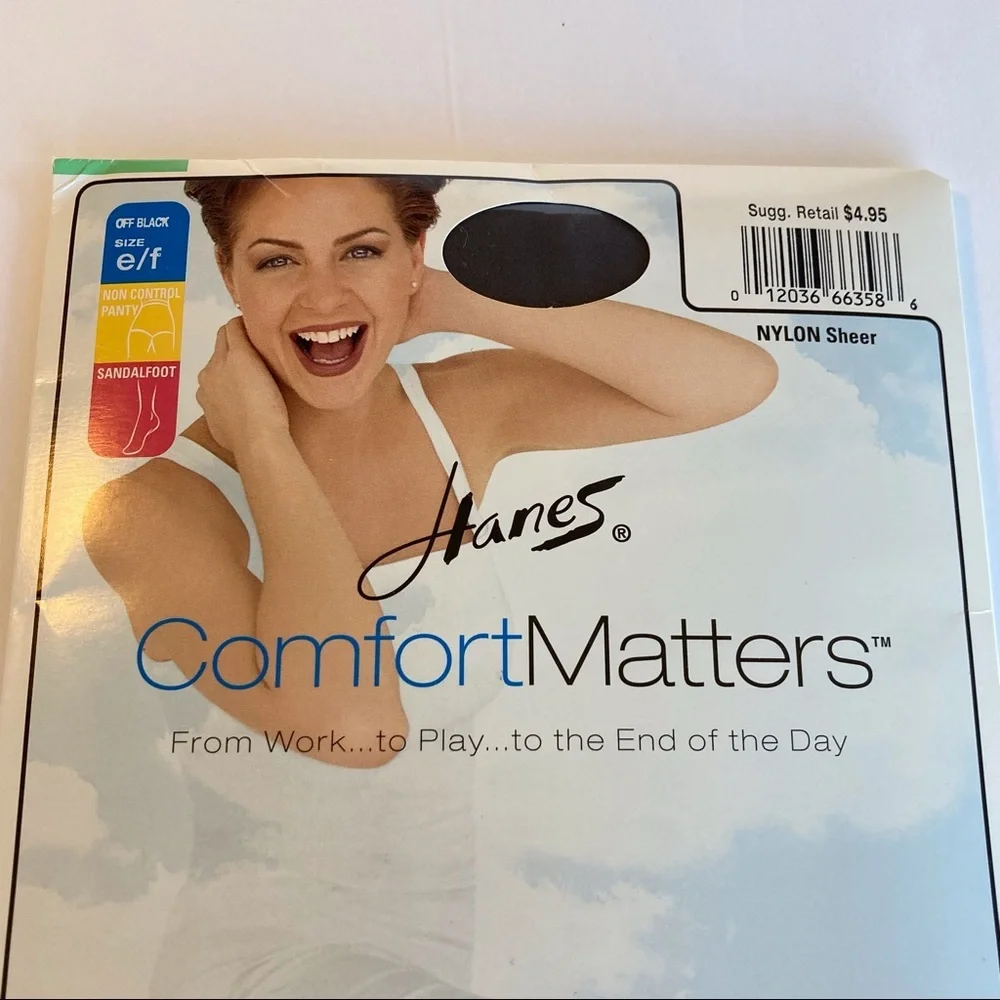 HANES Women’s Comfort Matters Sheer Nylons Non Control Sandalfoot Off Black ef